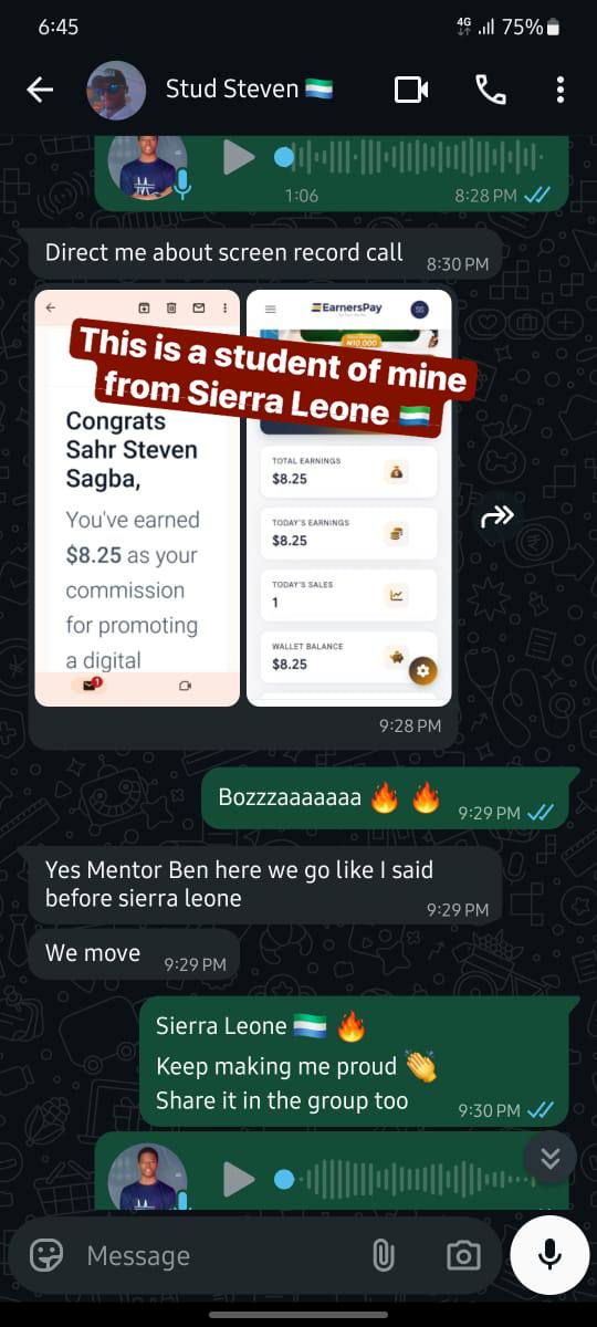 Sierra Leone Student WhatsApp Sales Proof Confirmation Screenshot