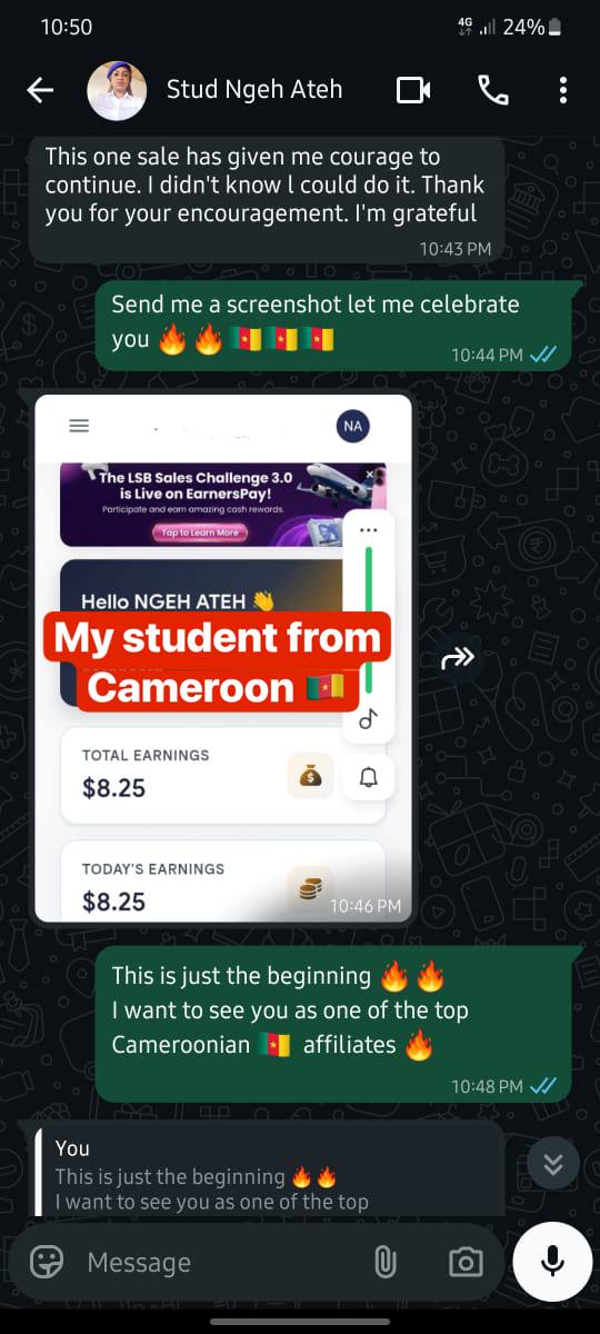 Cameroon Student WhatsApp Success Proof Transaction Statement Screenshot